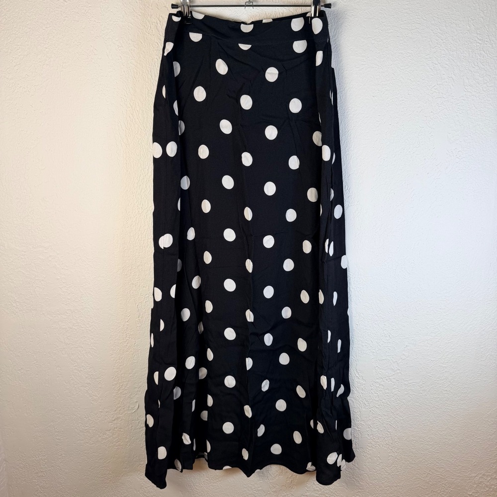 New Quince Women's M Black White Polka Dot Lightweight Crepe Slip Midi Skirt